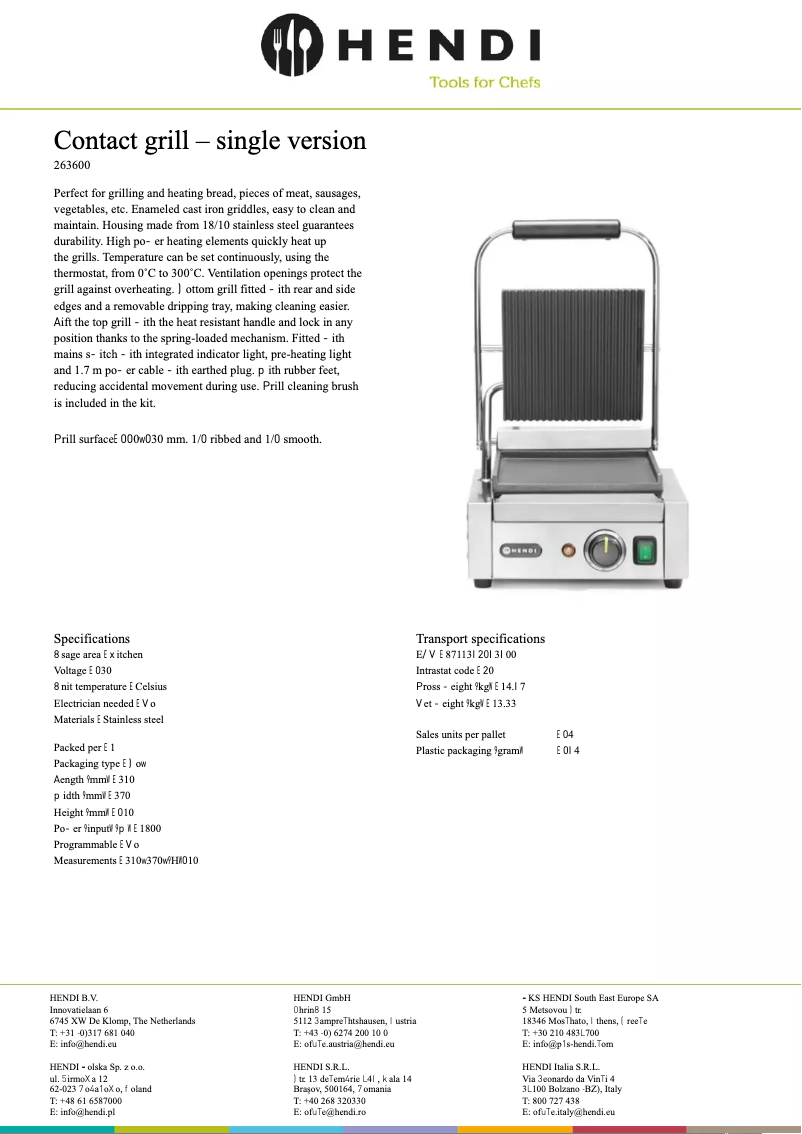 Page 1 de la notice Fiche technique Hendi 263600