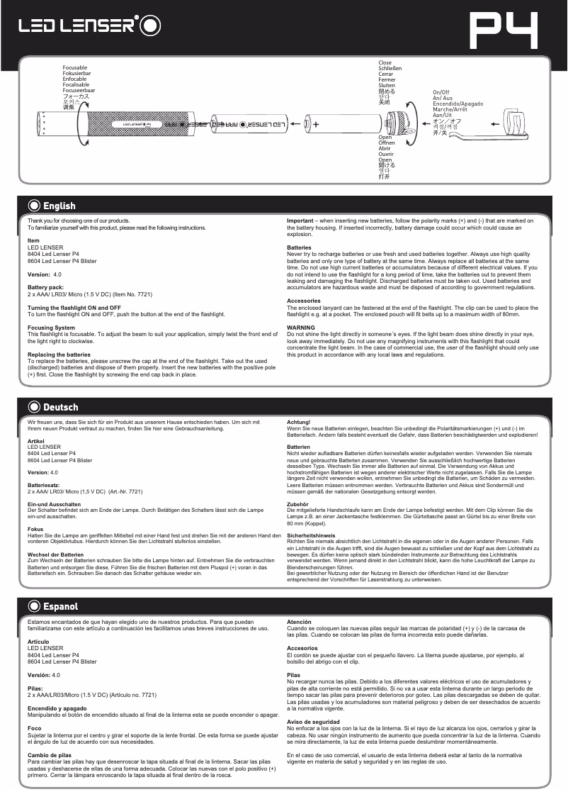 Page 1 de la notice Manuel utilisateur Ledlenser P4BM