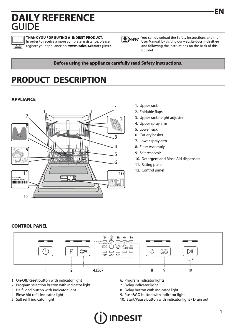Page 1 de la notice Manuel utilisateur Indesit DBE 2B19UK