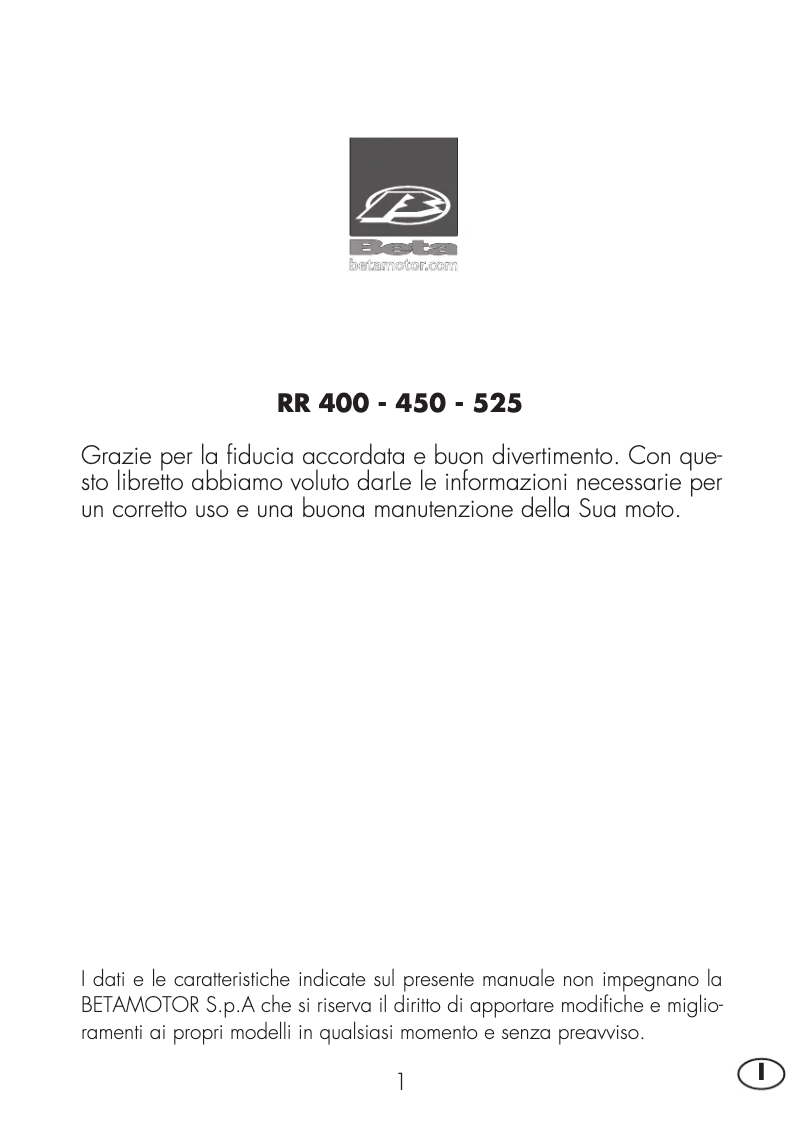 Página 1 del manual Manual de usuario Beta RR 400 (2009)