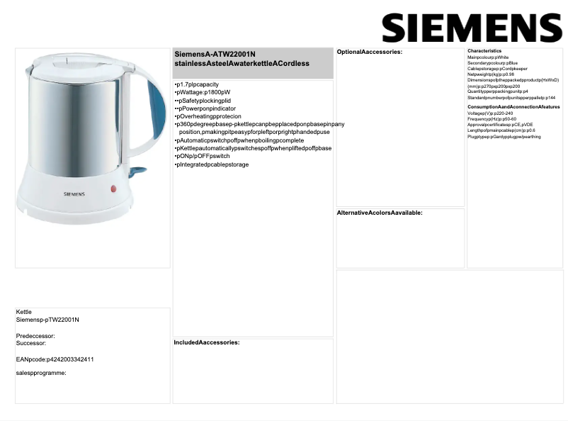 Page 1 de la notice Manuel utilisateur Siemens TW22001N