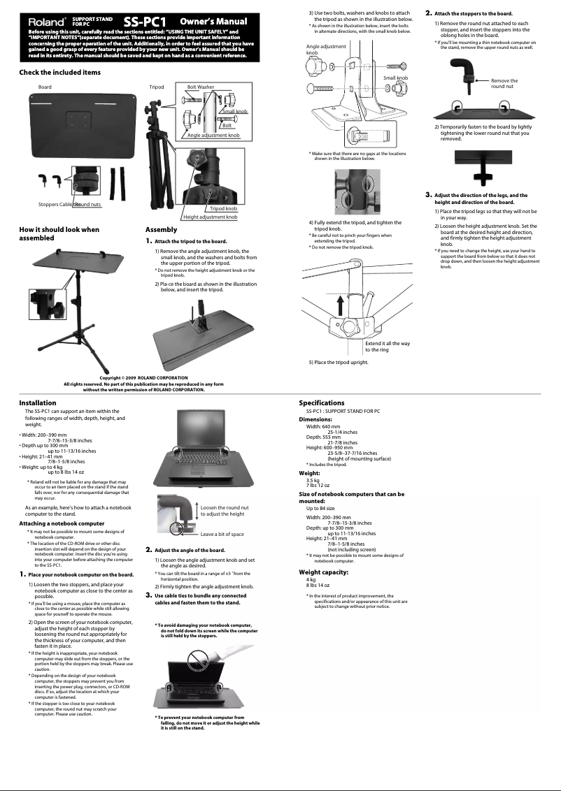 Page n°1 - Manuel utilisateur Roland SS-PC1