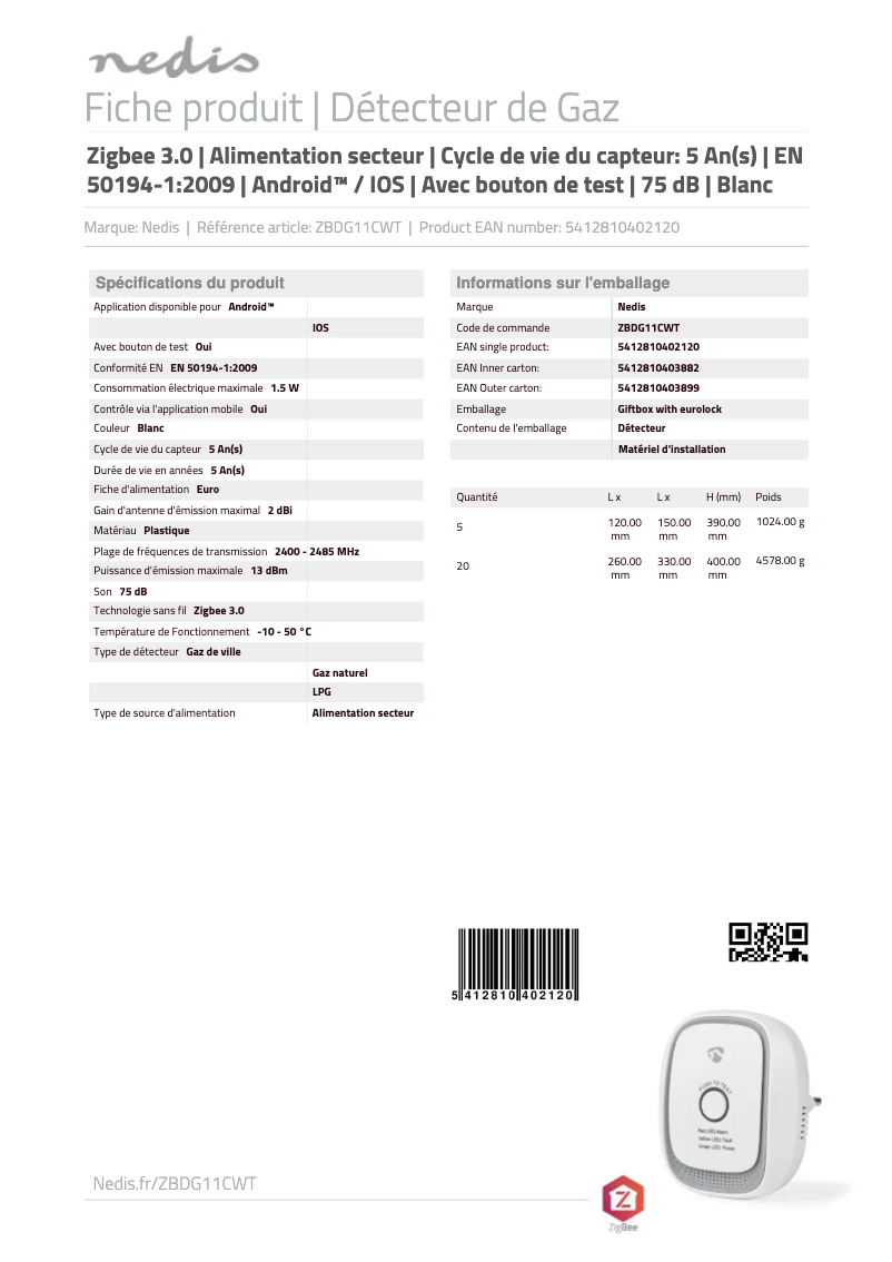 Page n°1 - Manuel utilisateur Nedis ZBDG11CWT