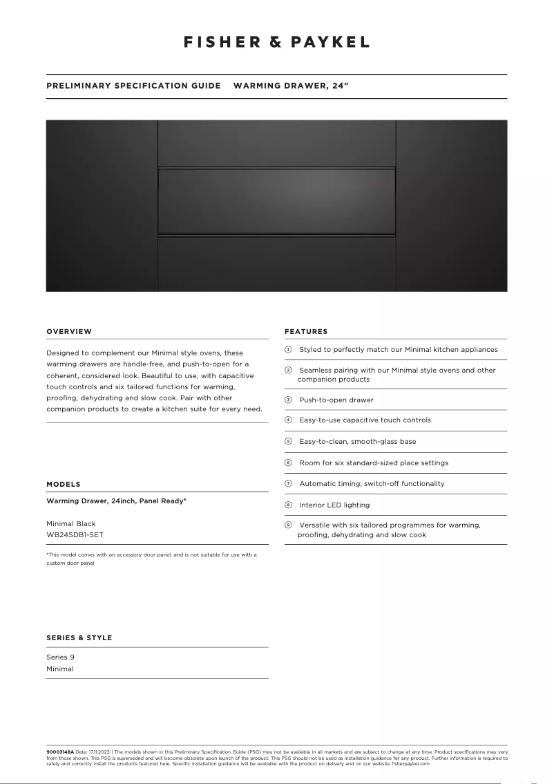 Page 1 de la notice Fiche technique Fisher & Paykel WB24SDB1-SET
