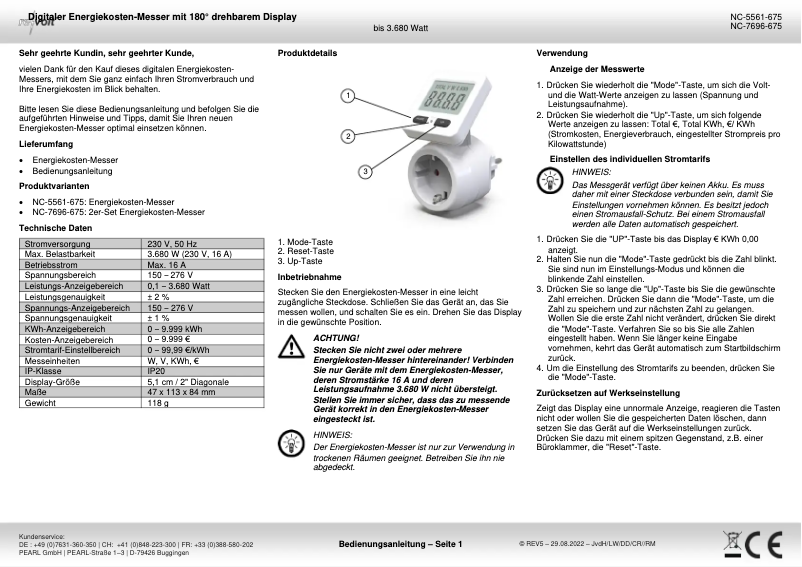 Page 1 de la notice Manuel utilisateur Revolt NC-5561-675