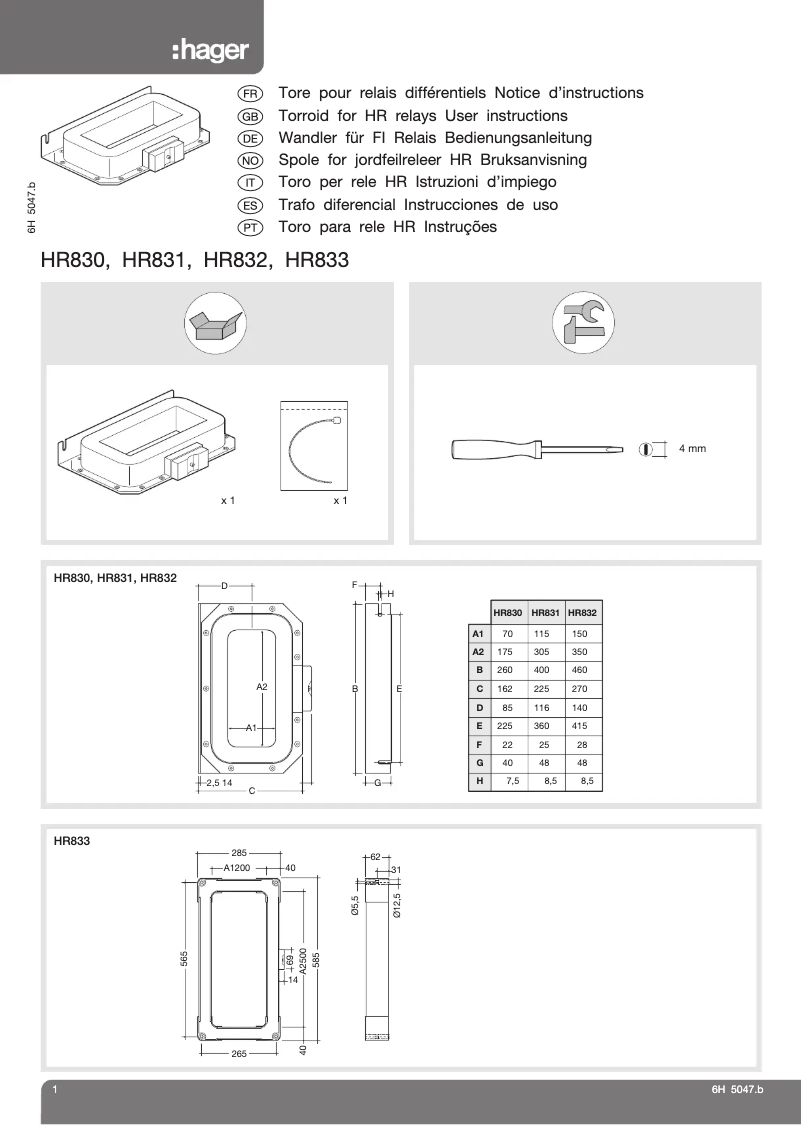 Page n°1 - Manuel utilisateur Hager HR832