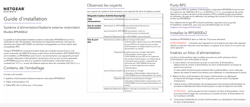 Page n°1 - Guide d'installation Netgear RPS4000v2