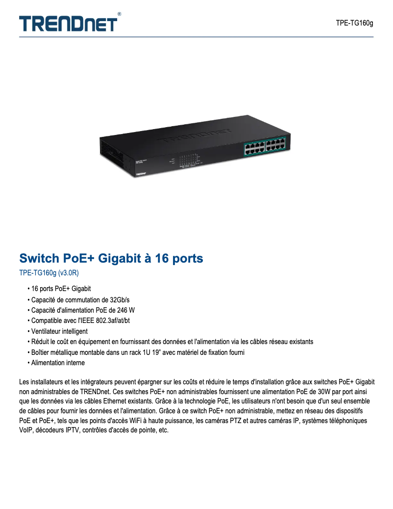 Page n°1 - Fiche technique TRENDnet TPE-TG160G