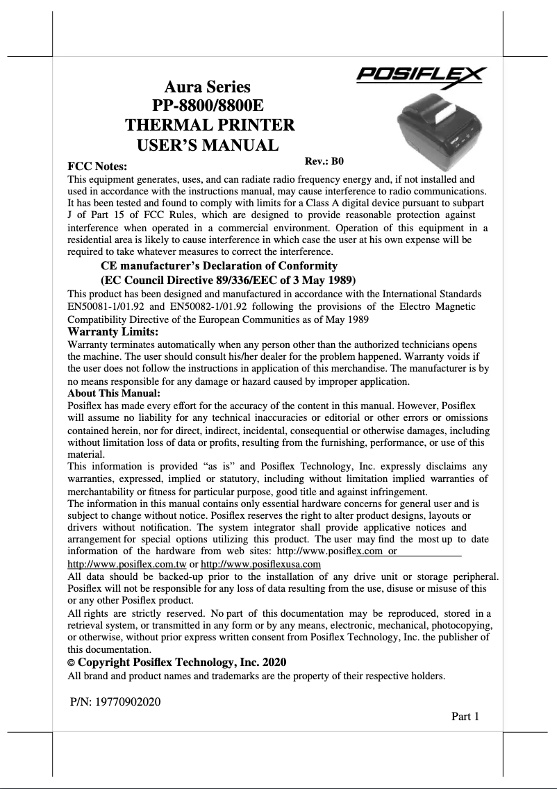 Page n°1 - Manuel utilisateur Posiflex AURA PP-8800U