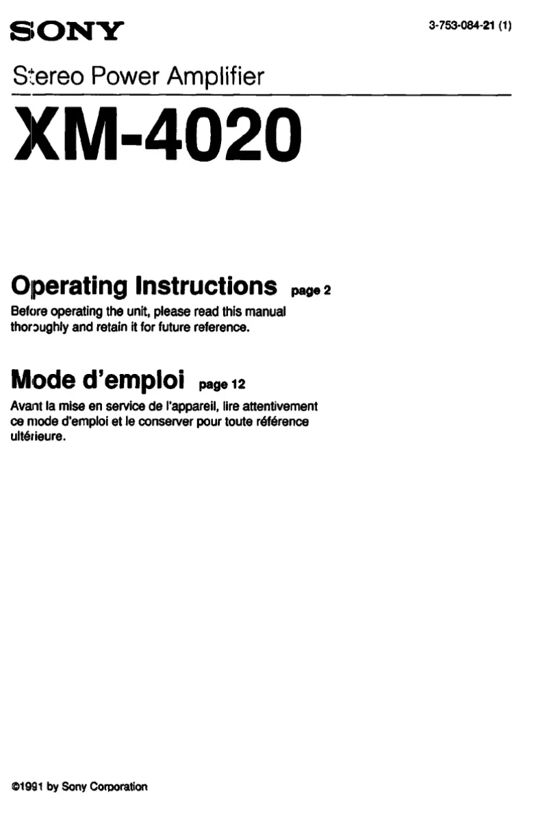 Page 1 de la notice Manuel utilisateur Sony XM-4020