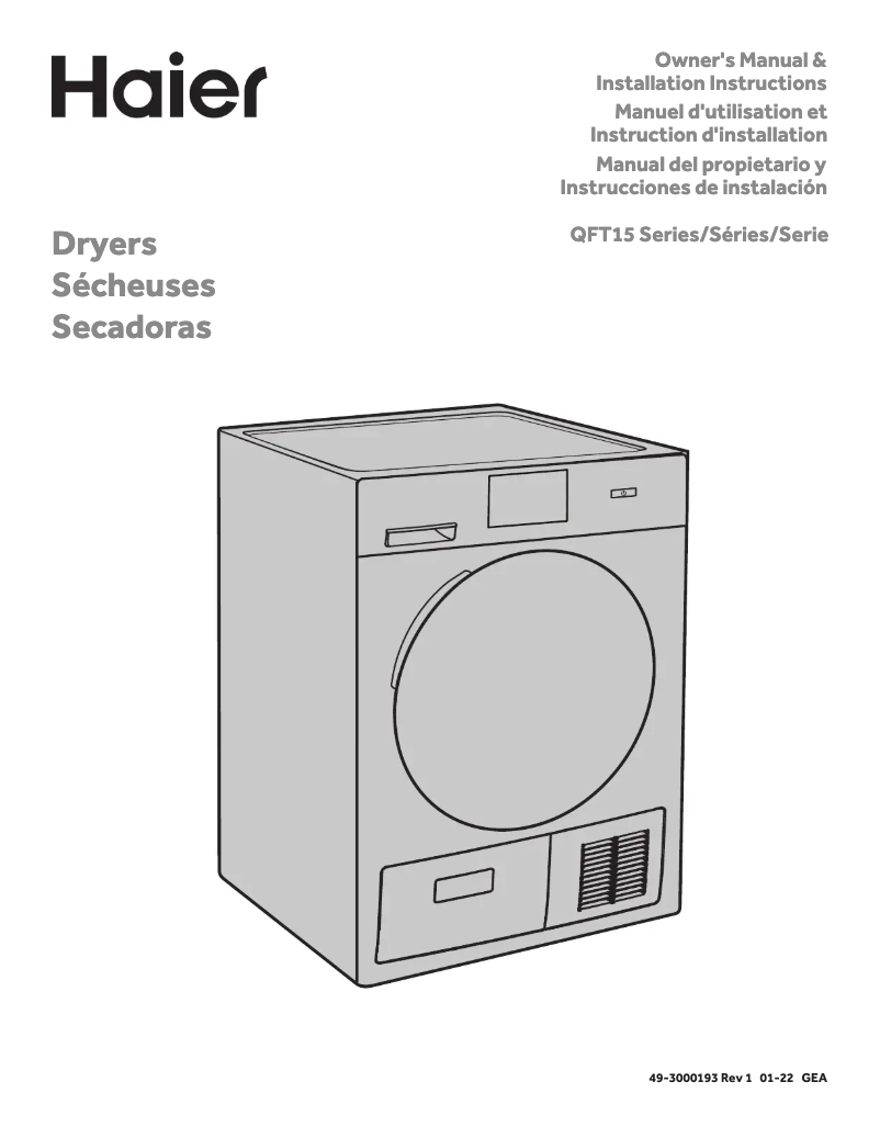 Page 1 de la notice Manuel d'utilisation et d'entretien Haier QFT15ESSNWW