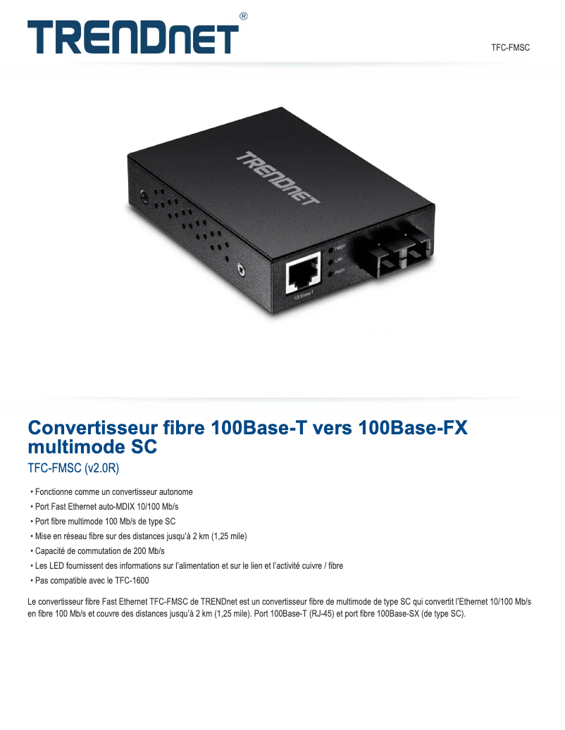 Page n°1 - Fiche technique TRENDnet TFC-FMSC