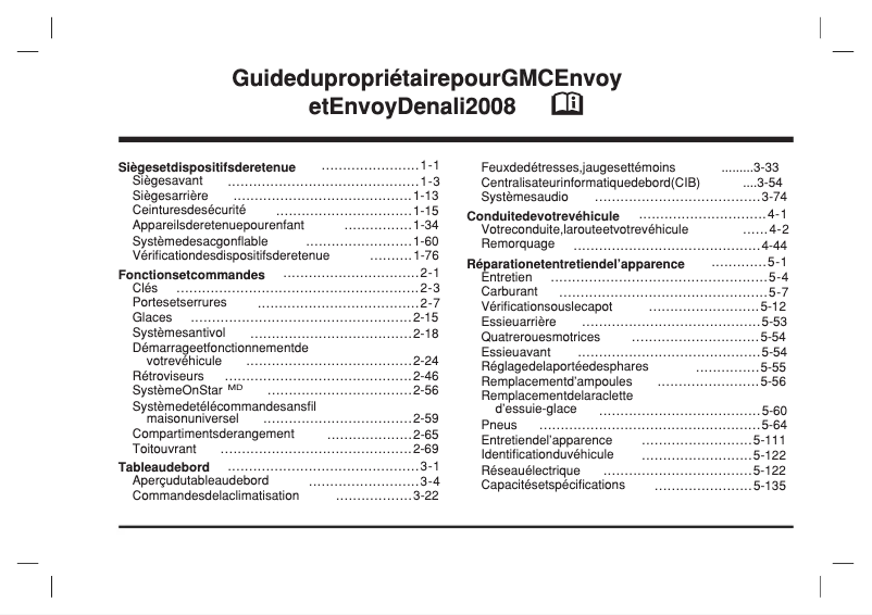 Page 1 de la notice Manuel utilisateur GMC Envoy (2008)