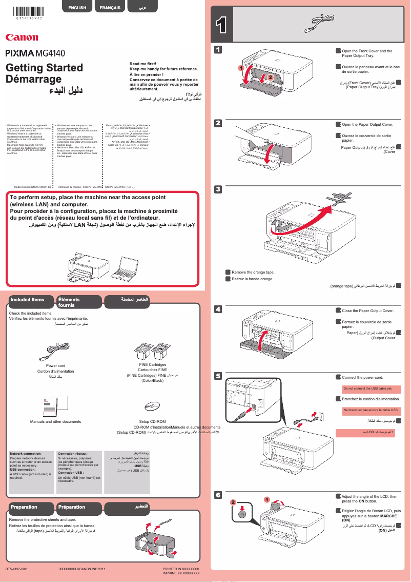 Page 1 de la notice Manuel utilisateur Canon Pixma MG4140