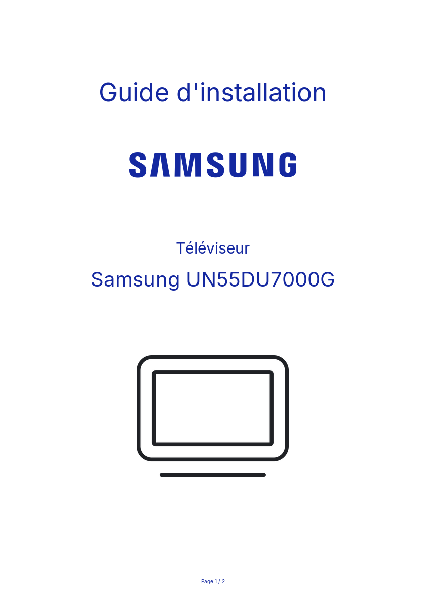 Page n°1 - Guide d'installation Samsung UN55DU7000G