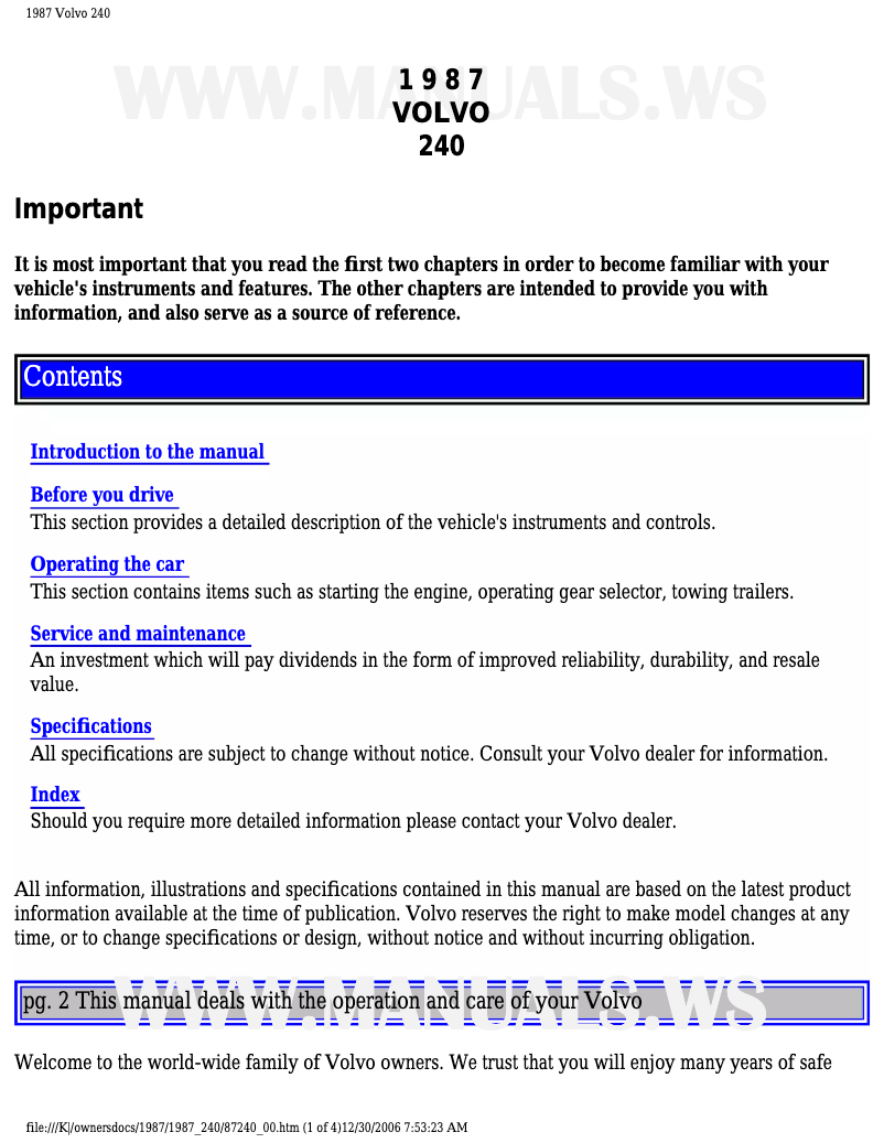 Image de la première page du manuel de l'appareil 240 (1987)