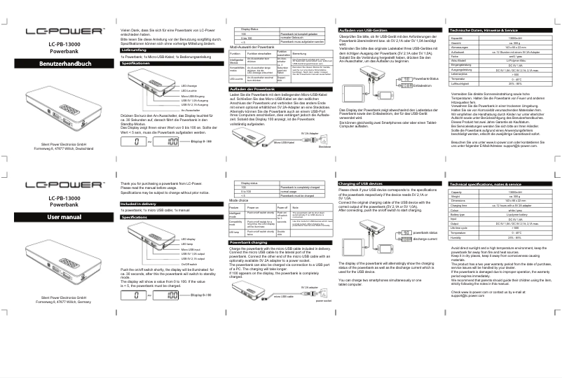 Image de la première page du manuel de l'appareil LC-PB-13000