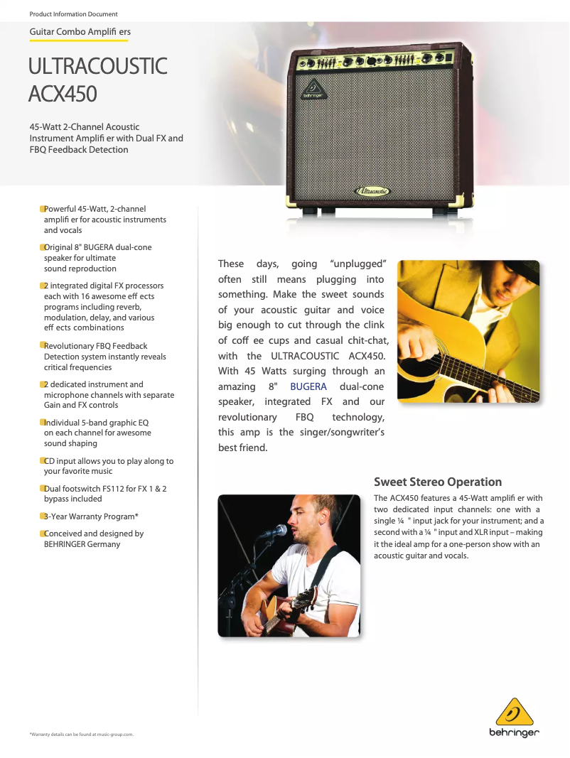 Page 1 de la notice Fiche technique Behringer ACX450