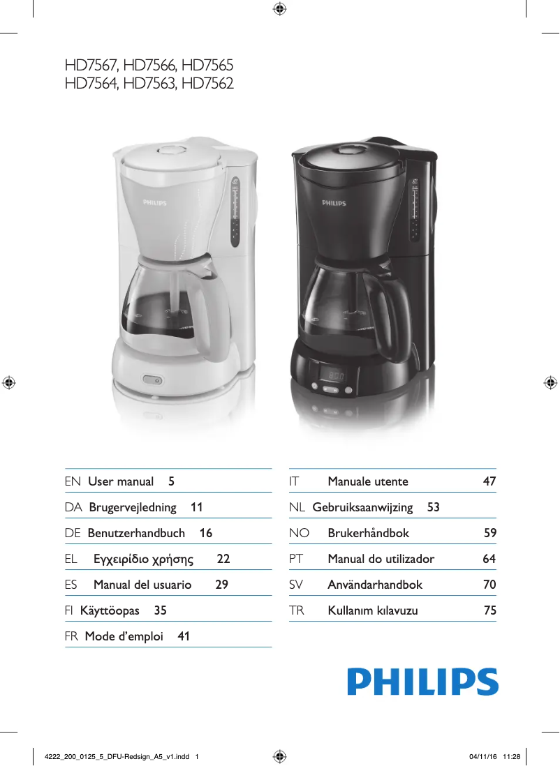 Page 1 de la notice Manuel utilisateur Philips Viva Collection HD7562