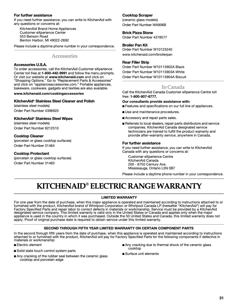Page 1 de la notice Informations de garantie KitchenAid Architect KESS908SPS