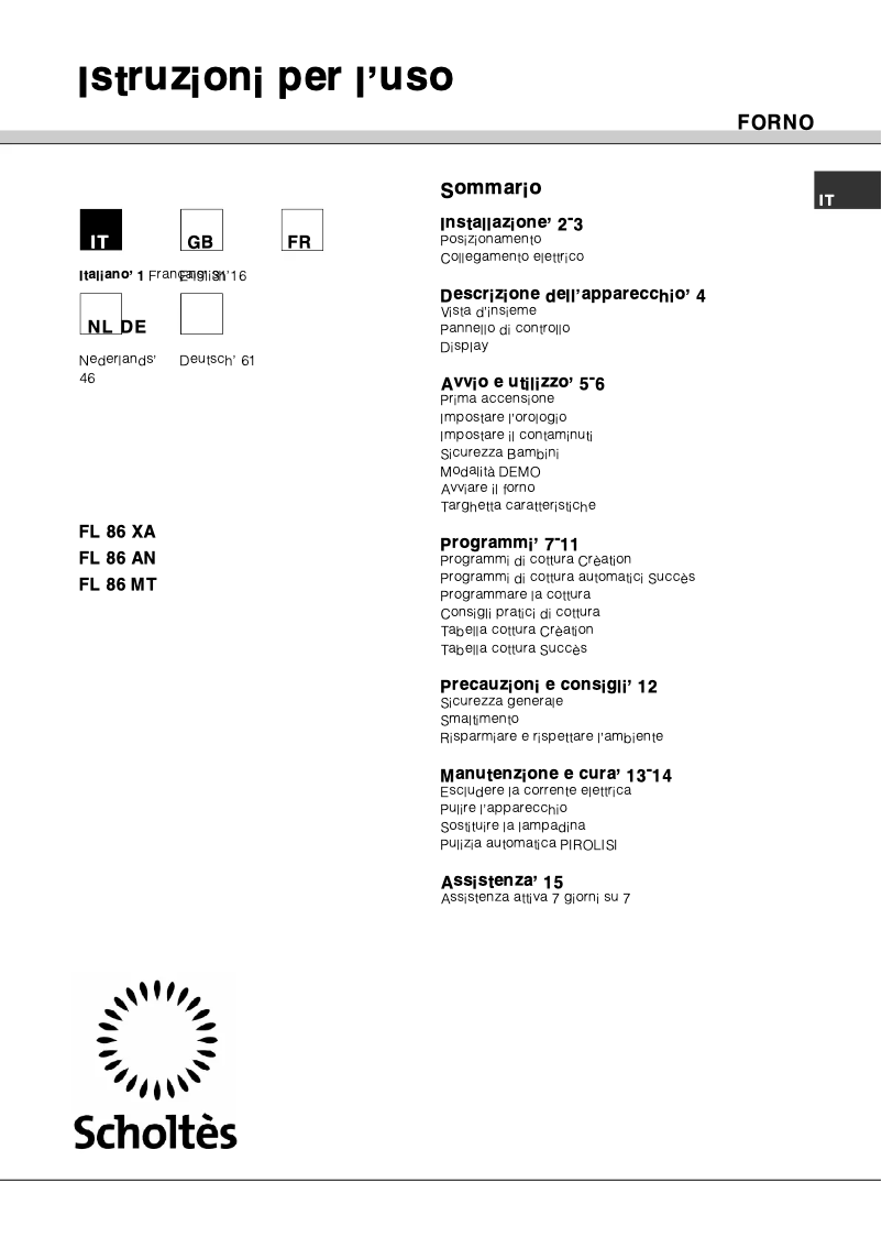 Image de la première page du manuel de l'appareil FL 86 XA MT