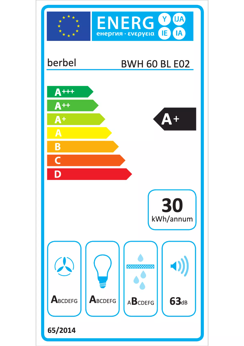 Página 1 del manual Etiqueta energética Berbel BWH 60 BL