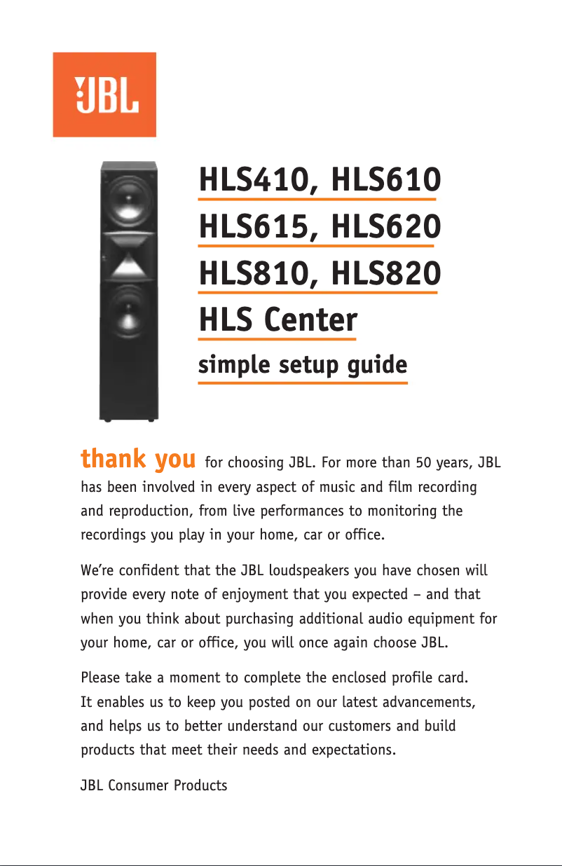 Page n°1 - Manuel utilisateur JBL HLS620