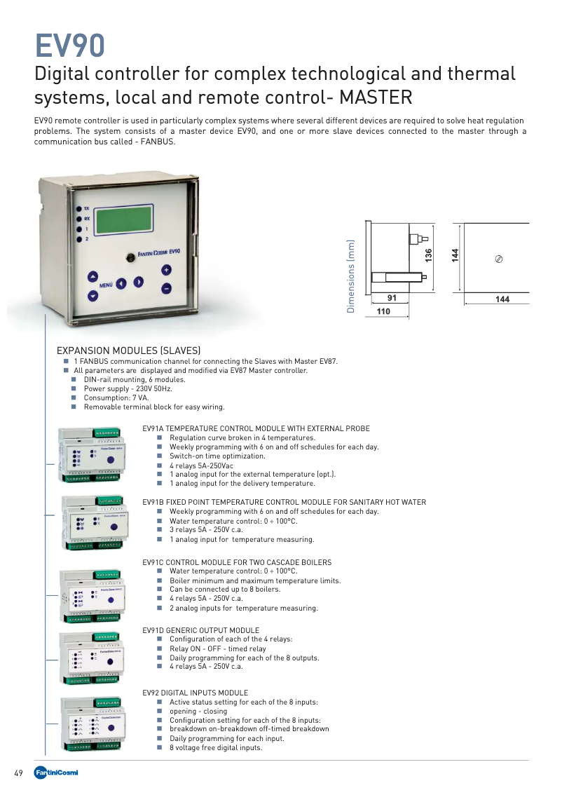 Page 1 de la notice Fiche technique Fantini Cosmi EV90