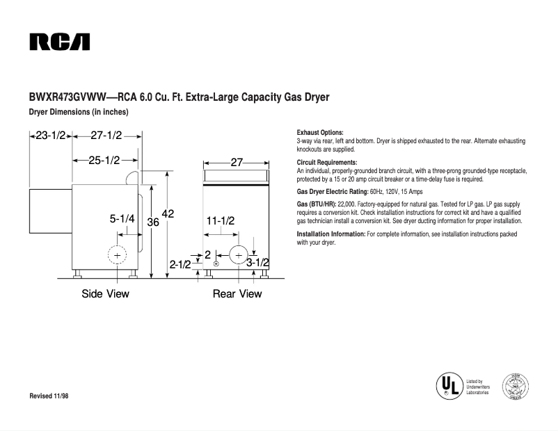 Image de la première page du manuel de l'appareil BWXR473GVWW