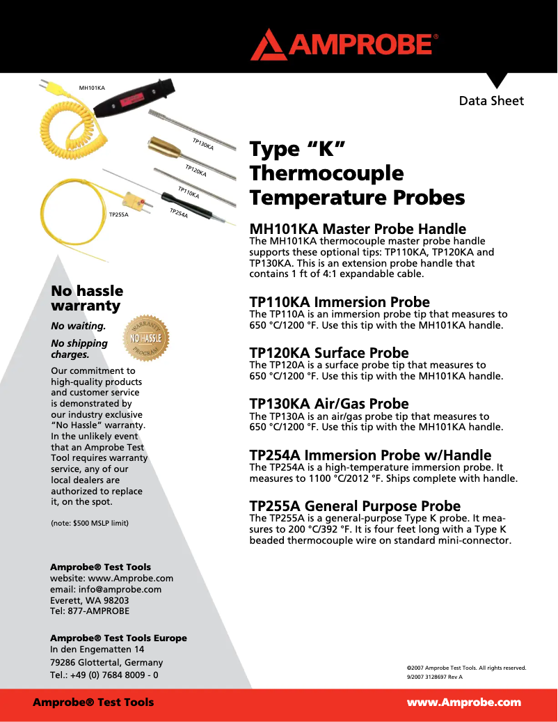 Page n°1 - Fiche technique Amprobe TP254A