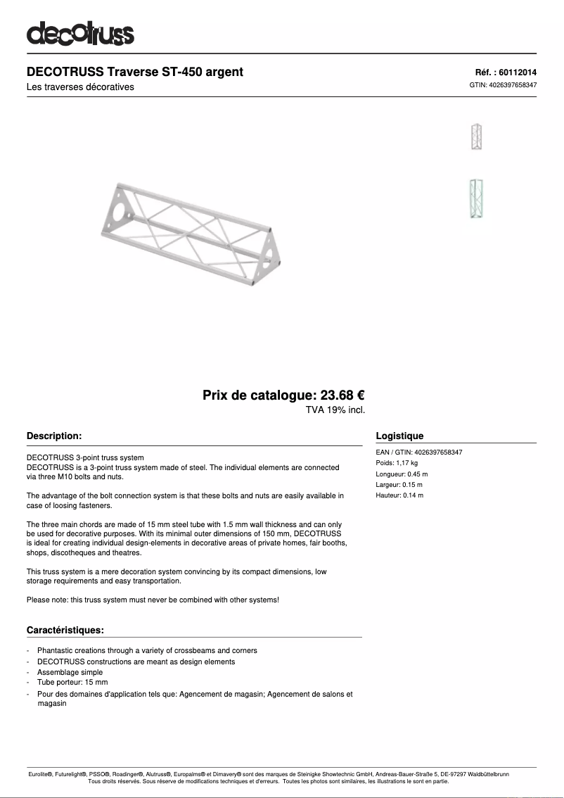 Page 1 de la notice Fiche technique Decotruss ST-450