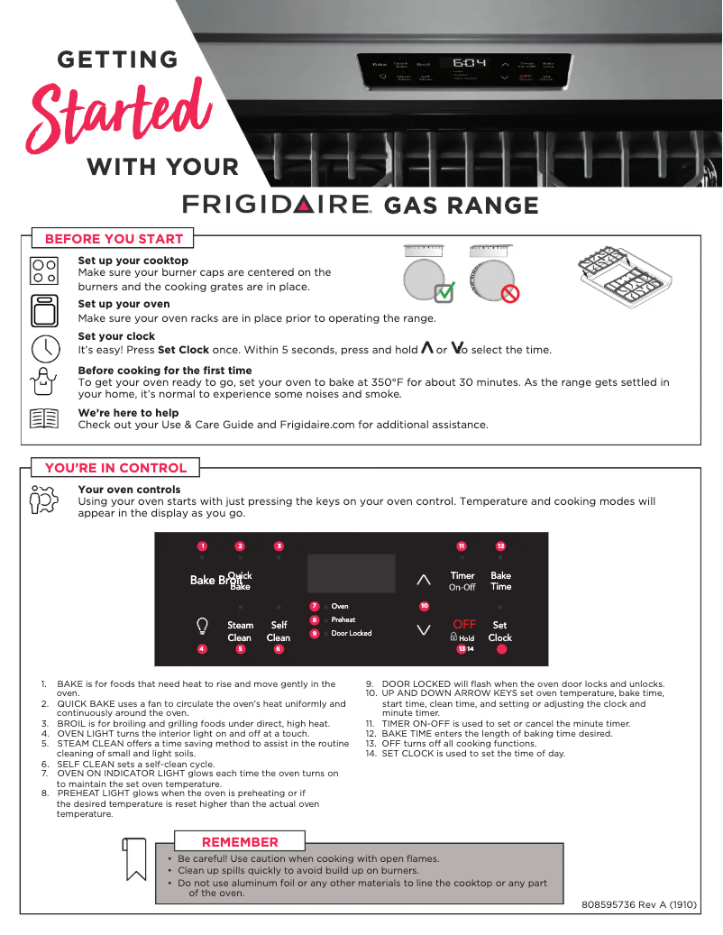 Page n°1 - Guide de démarrage rapide Frigidaire GCRG3038AD