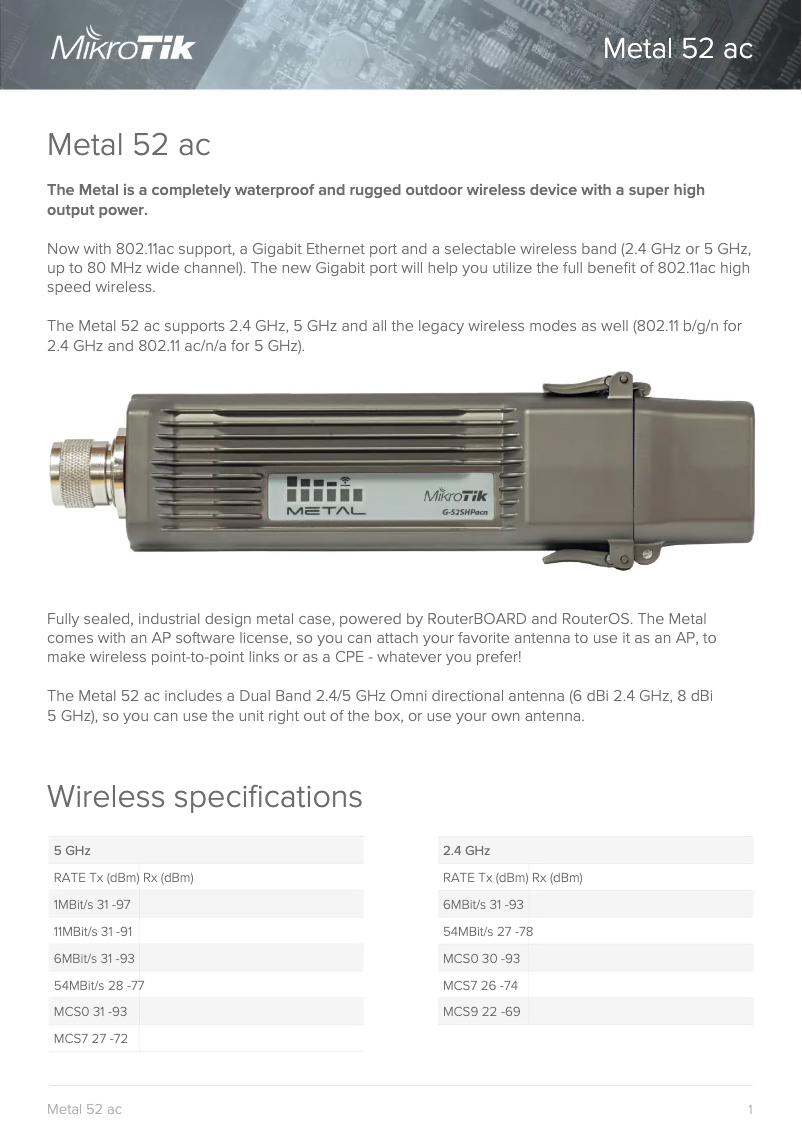 Page n°1 - Brochure Mikrotik Metal 52 ac