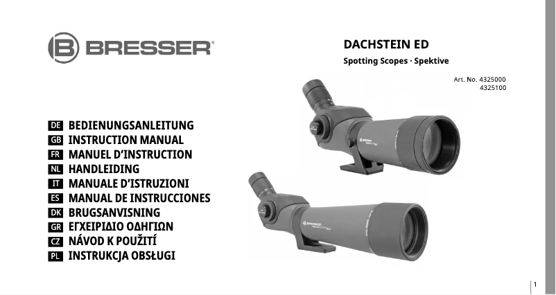 Page 1 de la notice Manuel utilisateur Bresser Dachstein 20-60X80 ED