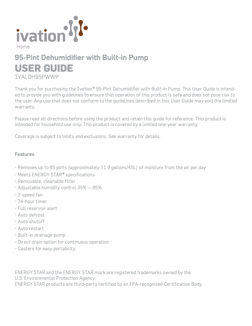 Page n°1 - Manuel utilisateur Ivation IVALDH95PWWP