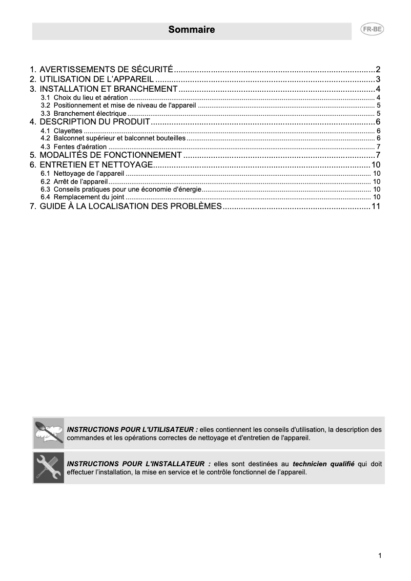 Page 1 de la notice Manuel utilisateur Smeg FAB5RPG