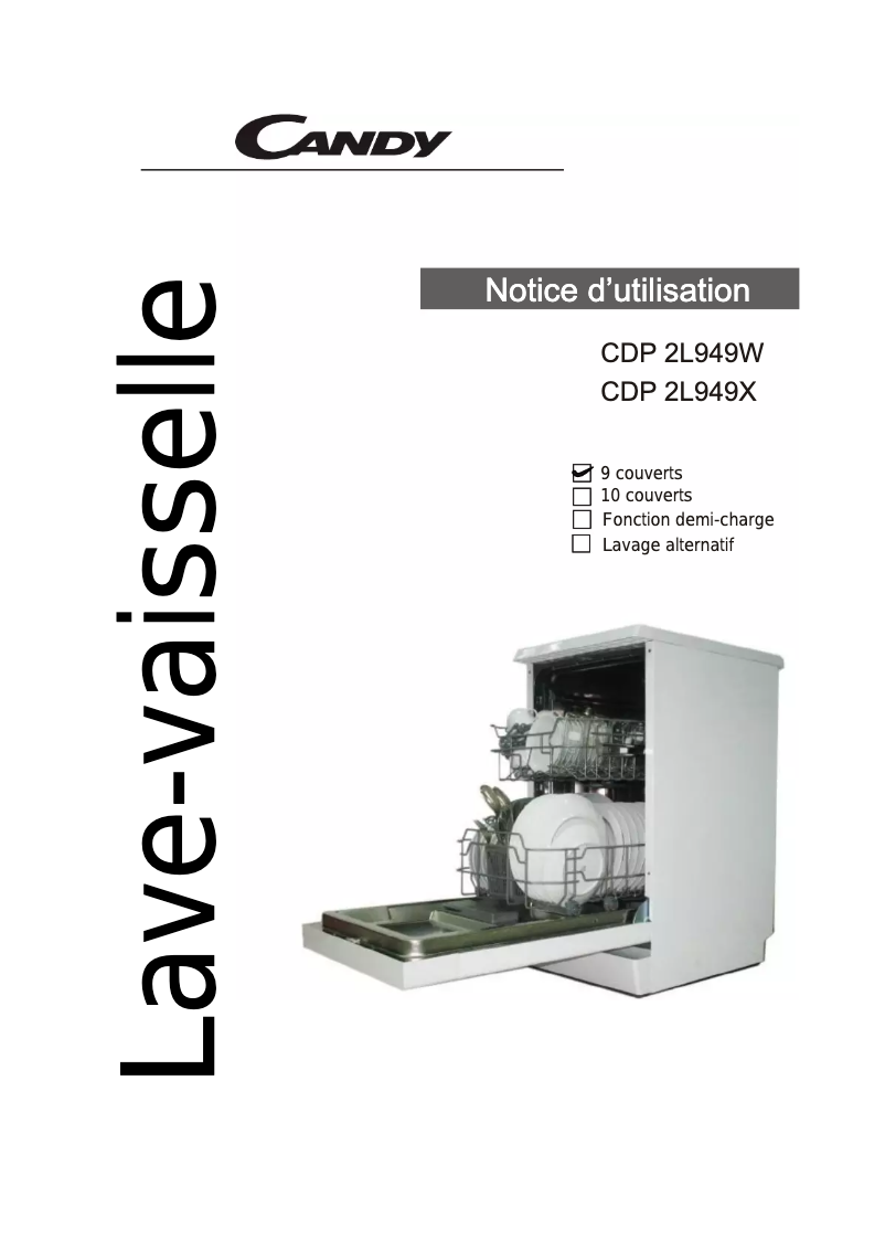 Page 1 de la notice Manuel utilisateur Candy CDP 2L949X