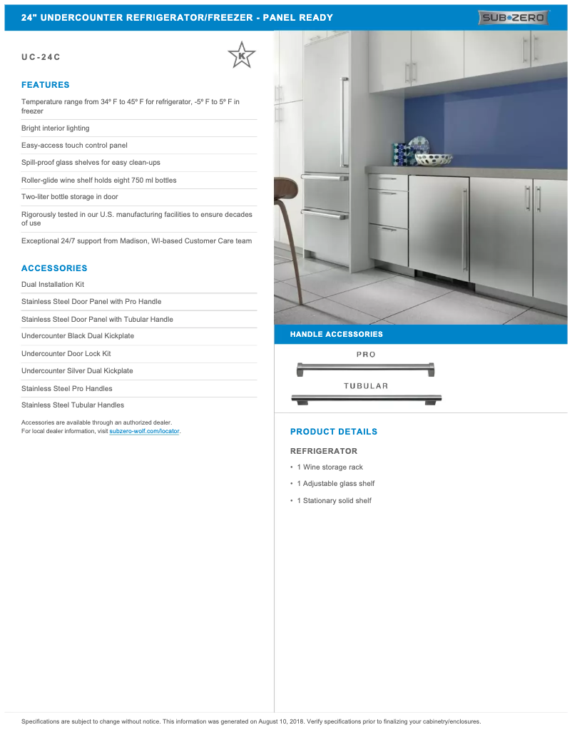 Page 1 de la notice Manuel utilisateur Sub-Zero UC-24C-RH