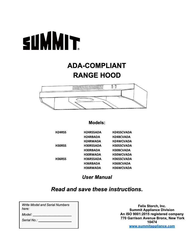 Page 1 de la notice Manuel utilisateur Summit H30RSSADA
