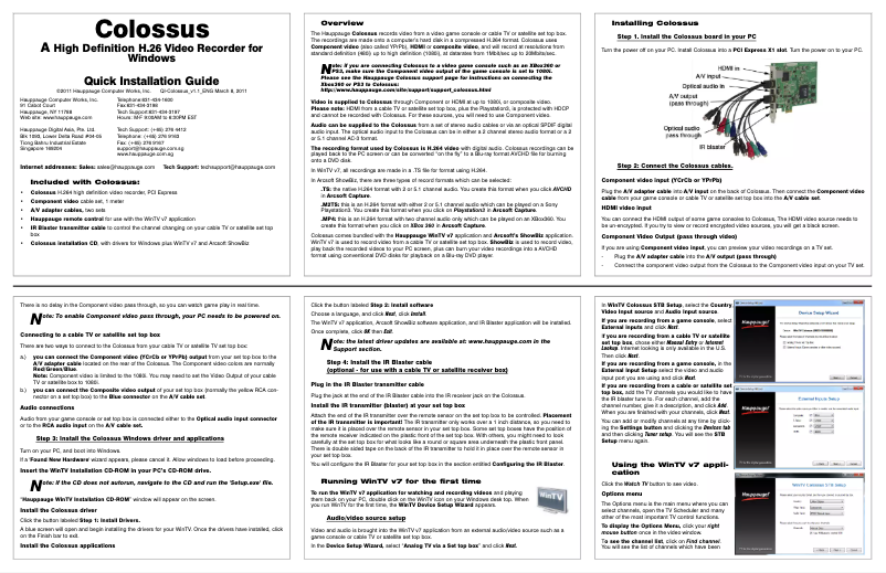 Page n°1 - Manuel utilisateur Hauppauge Colossus