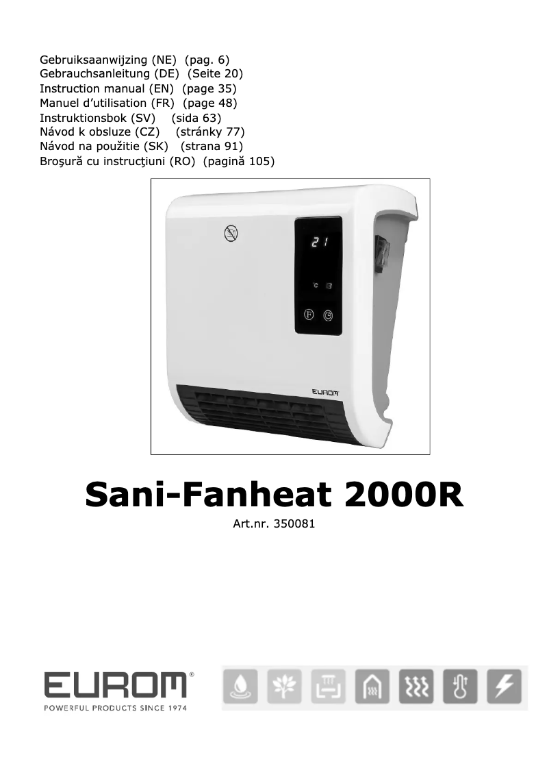 Página 1 del manual Manual de usuario Eurom Sani-Fanheat 2000R