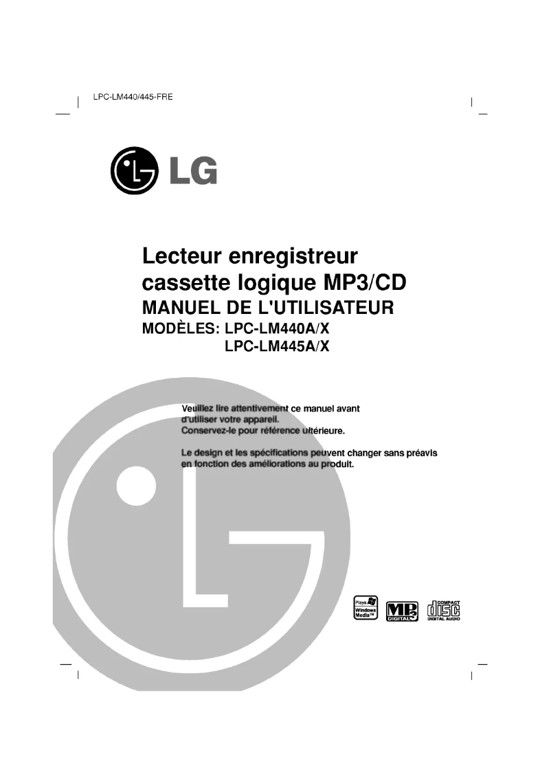 Page n°1 - Manuel utilisateur LG LPC-LM440A