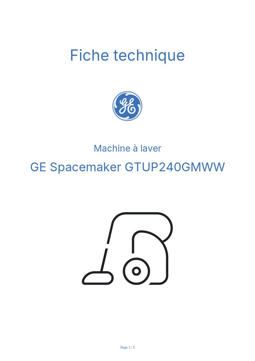 Image de la première page du manuel de l'appareil Spacemaker GTUP240GMWW
