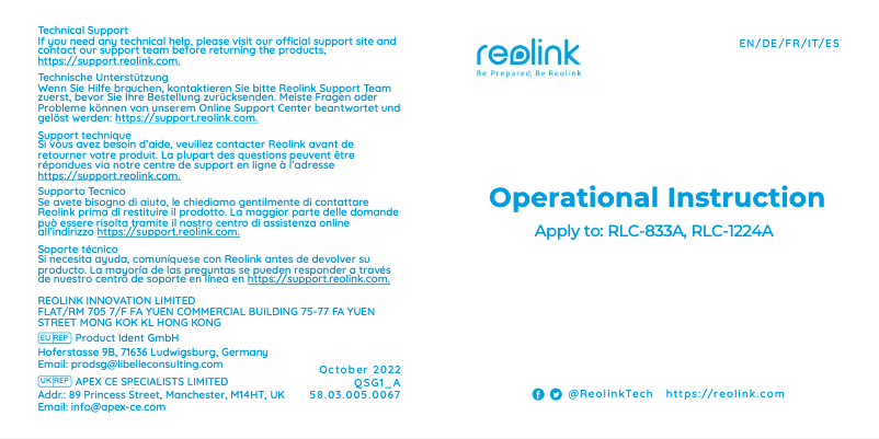 Image de la première page du manuel de l'appareil RLC-833A