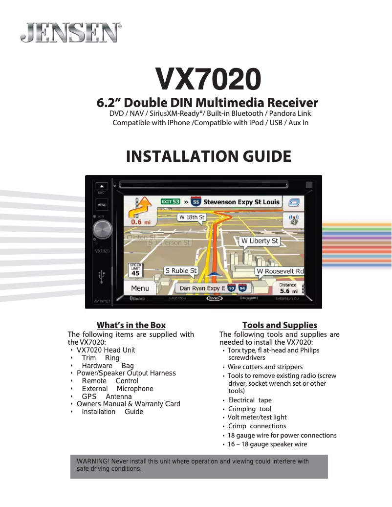 Page 1 de la notice Guide d'installation Jensen VX7020