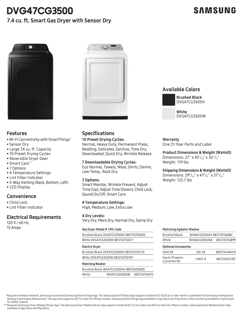 Page 1 de la notice Fiche technique Samsung DVG47CG3500V