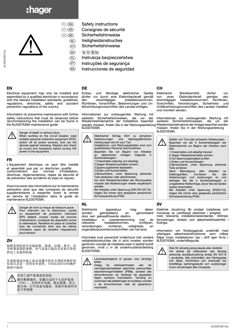 Page n°1 - Manuel utilisateur Hager HW1N310FE
