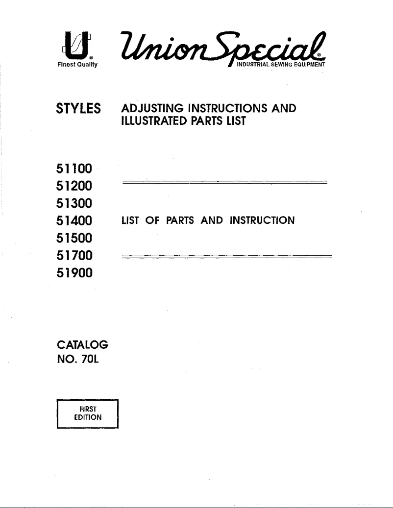 Page n°1 - Manuel utilisateur Union Special 51900Z