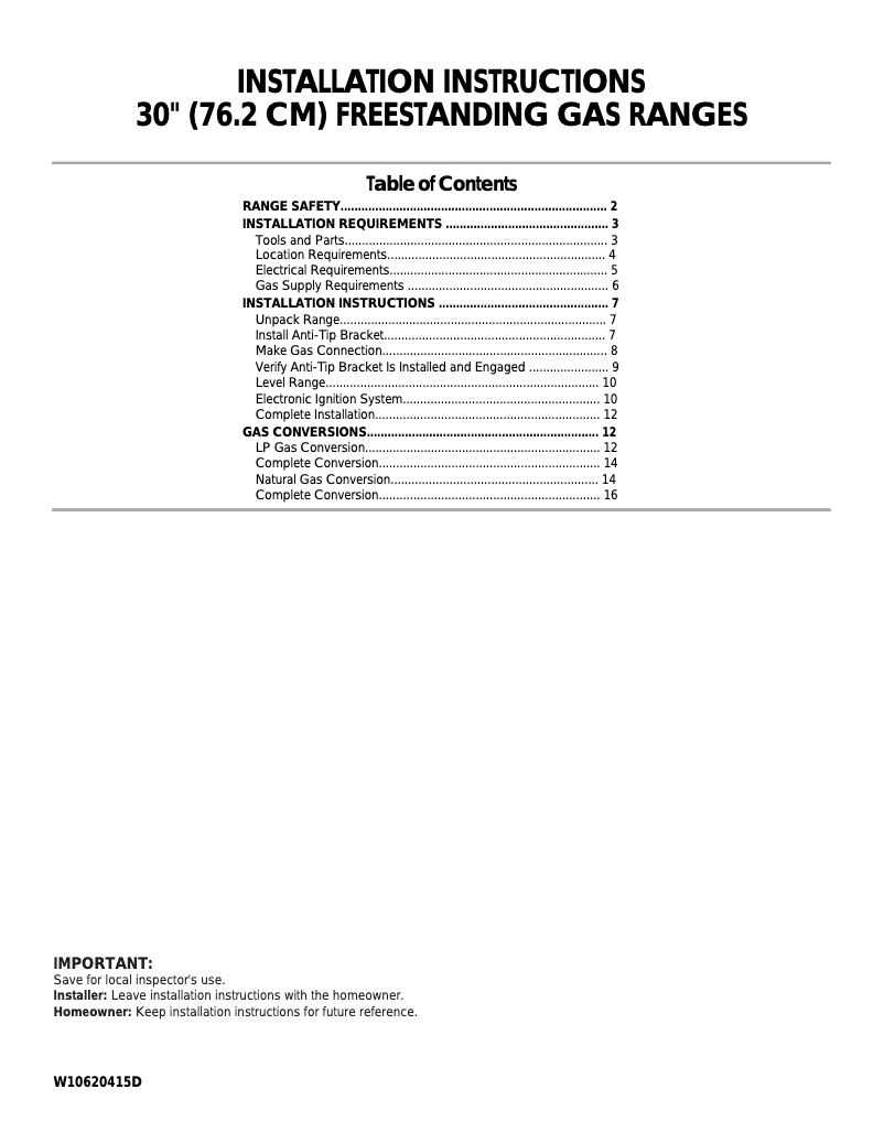 Page n°1 - Guide d'installation Amana AGR5330BAW