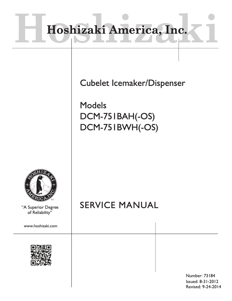 Page 1 de la notice Manuel utilisateur Hoshizaki DCM-751BWH